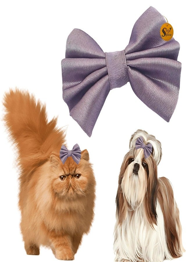 Sage Square Pet Hair Clips | Handmade Bow for Dogs & Cats | Stylish Topknot Bow | Luxry Pet Grooming Accessory | Fancy Hair Bow for Weddings, Festivals & Birthdays | Perfect for Gifting (Light Purple) - Image 1
